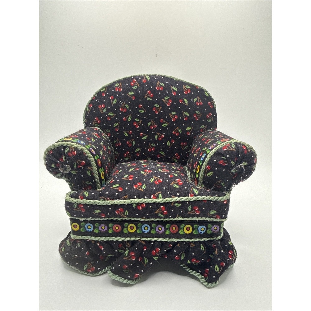 Vintage Pincushion Dollhouse Miniature 5"Overstuffed Black Cherry Wingback Chair